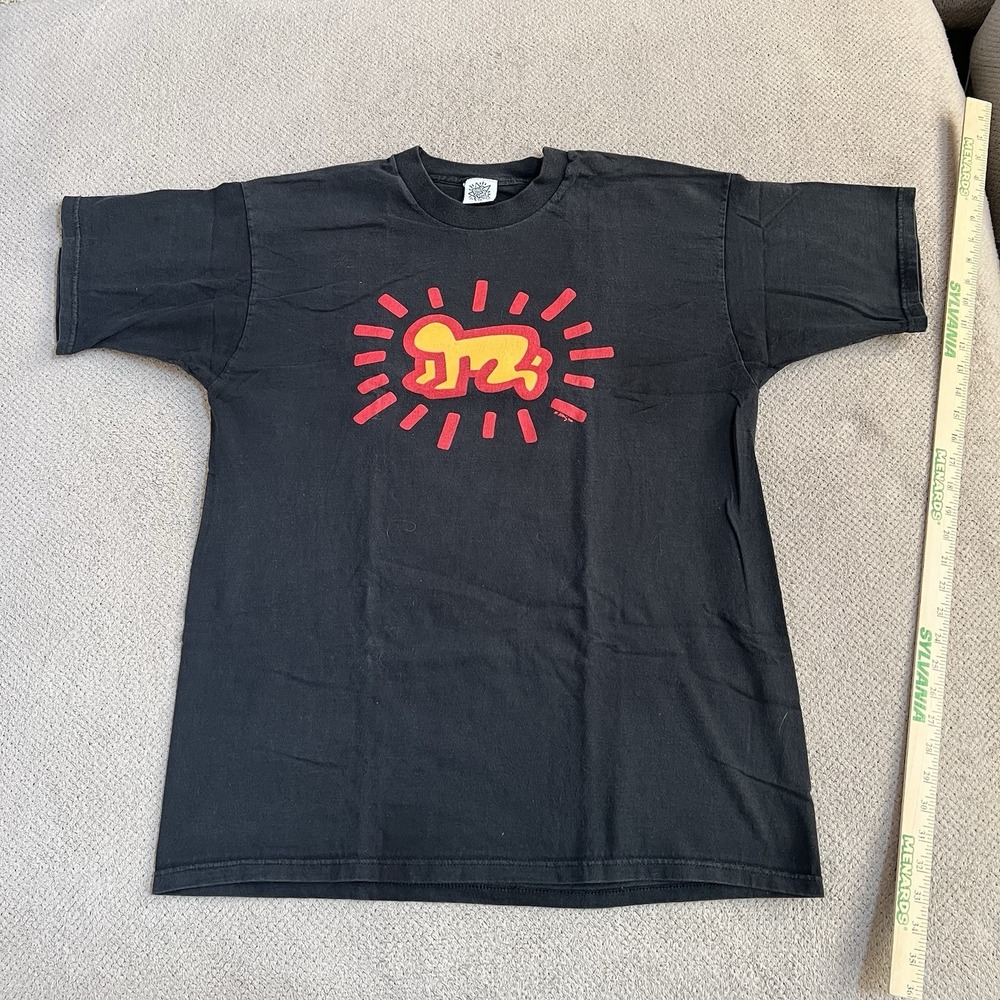 Vintage 1990s Keith Haring‎ Pop Shop Radiant Baby Barking Dog T-Shirt Black XL